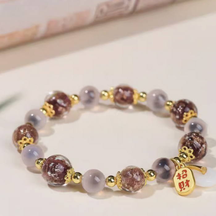 Pink Agate & Luminous Glass Fortune Bracelet