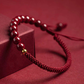 Cinnabar Bead Red String Bracelet – Macramé Detail (2 Colors)