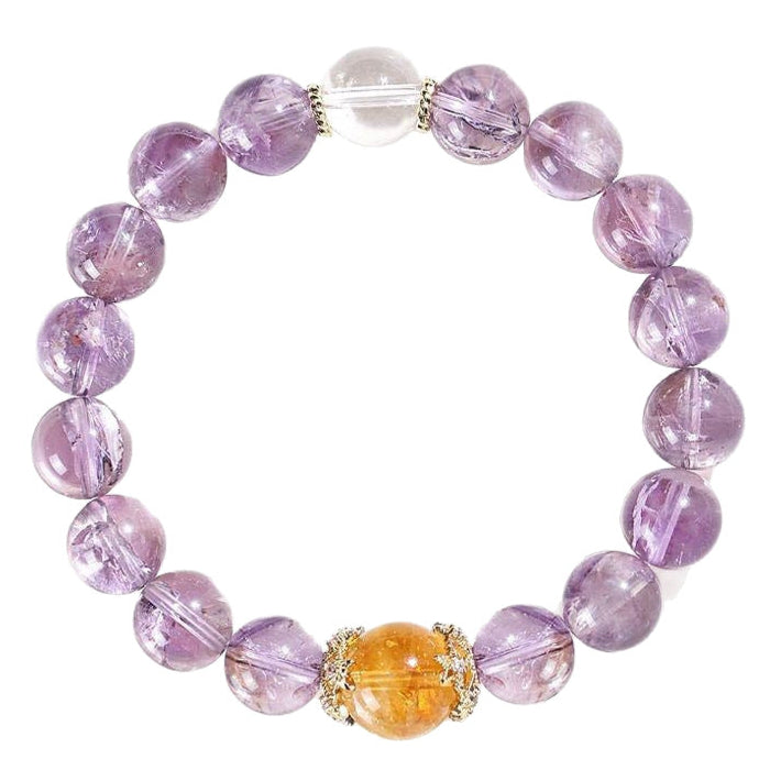 Amethyst & Citrine Harmony Bracelet with Clear Quartz Accent – Balance & Prosperity