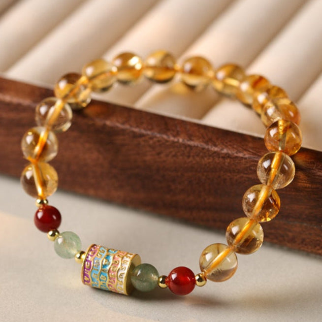 Golden Citrine Bracelet with Five-Color Prayer Wheel – Prosperity & Protection