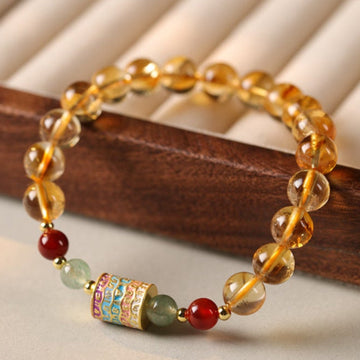 Golden Citrine Bracelet with Five-Color Prayer Wheel – Prosperity & Protection