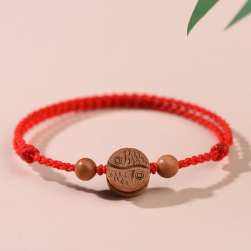 Peachwood Yin-Yang Fish Red String Bracelet – Guardian Charm (Red or Black)