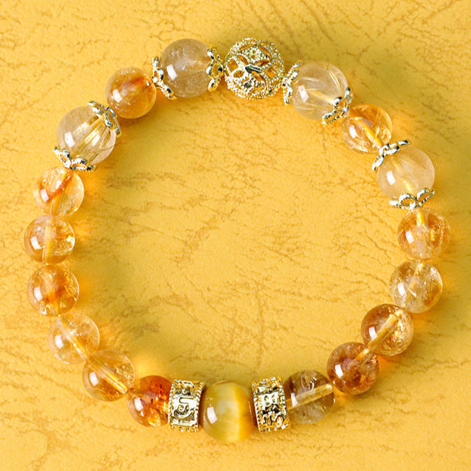Golden Quartz Fortune Bracelet – Filigree Orb & Prosperity Barrels