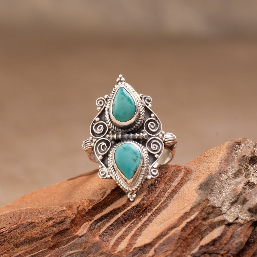 Twin Turquoise 925 Sterling Silver Ring – Protection & Calm（Pre-sale & Delivery 10 days later）