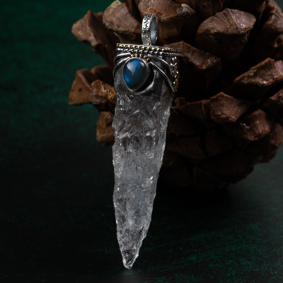 Raw White Crystal Silver Pendant – Clarity & Protection