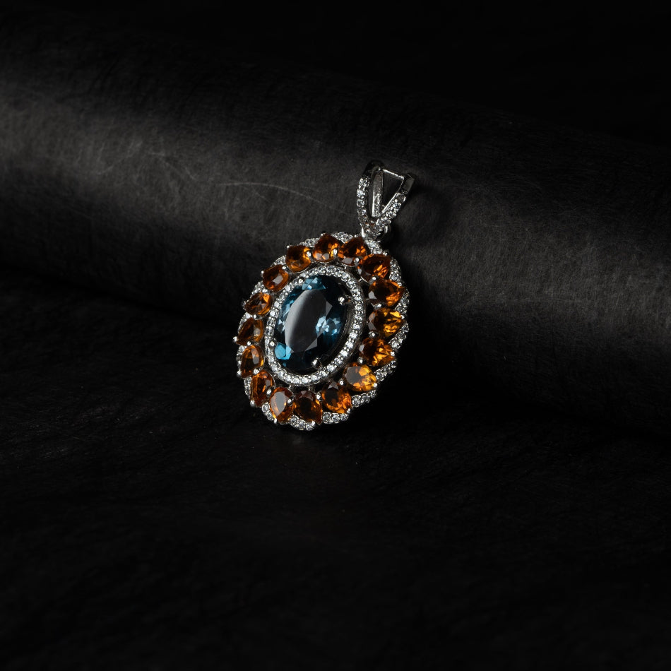 London Blue Topaz & Citrine Sunburst Silver Pendant – Clarity & Joy
