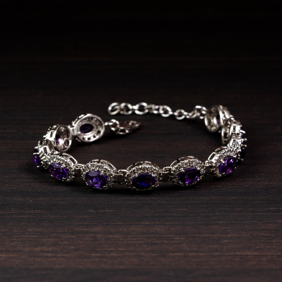 Amethyst Halo Silver Bracelet – Clarity & Calm