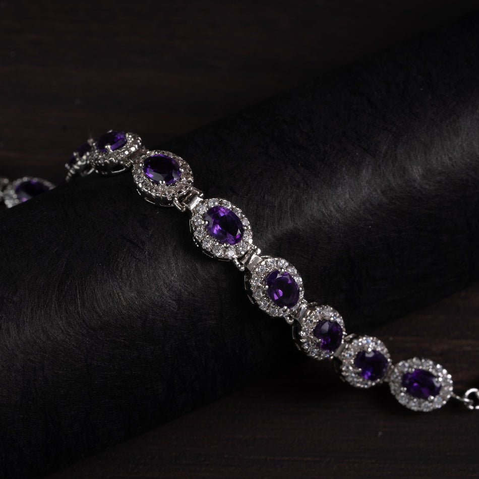 Amethyst Halo Silver Bracelet – Clarity & Calm