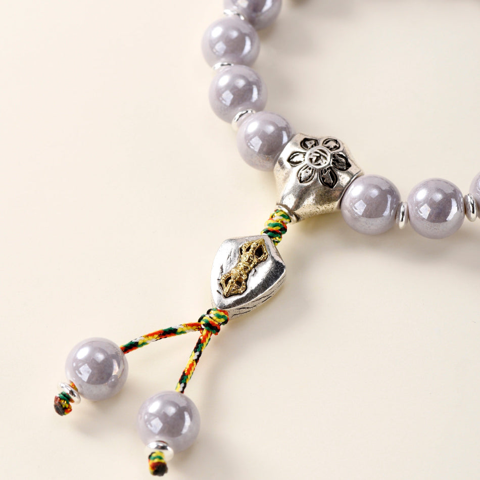Pearlescent Ceramic Bead Bracelet (Grey, 10 mm) – Career & Focus