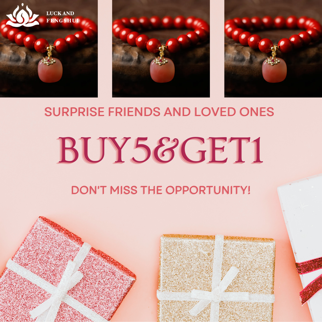 Holiday Special Sales Set (Buy 5 Get 1 the Same) Rose Quartz & Cinnabar Love Bracelet