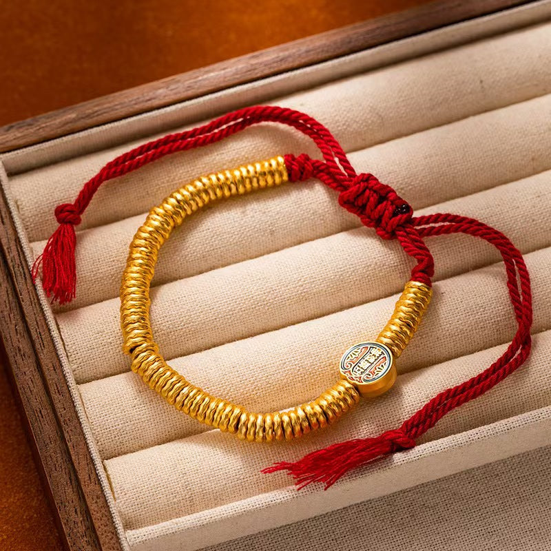 Fortune Coil Red String Bracelet – New Chinese Style, Caishen Coin Charm