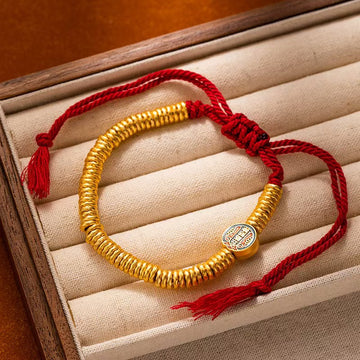 Fortune Coil Red String Bracelet – New Chinese Style, Caishen Coin Charm