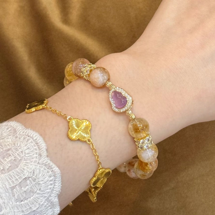 Golden Gourd Wealth Bracelet – Citrine & Rutilated Quartz for Prosperity