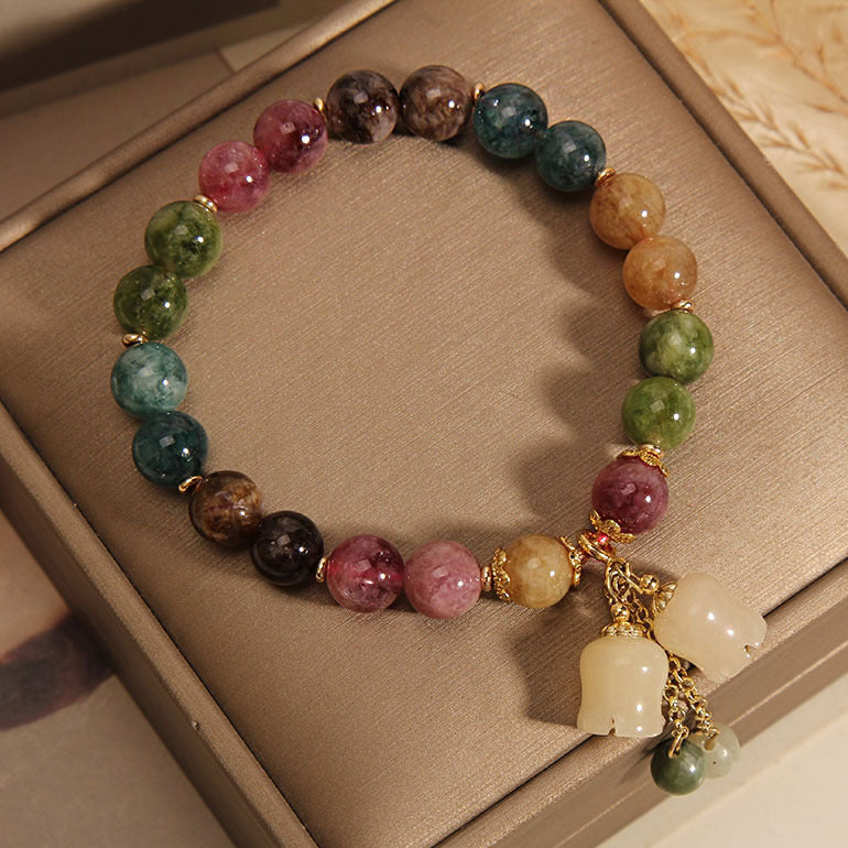 Blooming Fortune Bracelet – Multi-Color Tourmaline with Symbolic Charms