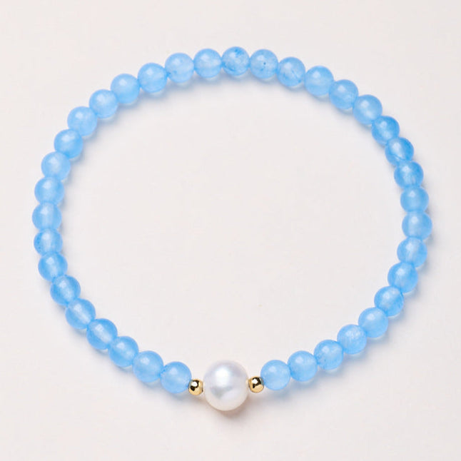 Aquamarine Bracelet with Pearl Focal – Women’s Calm & Elegance