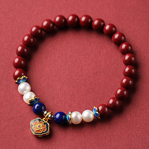 Cinnabar & Pearl Longevity Lock Bracelet – Blessing & Protection