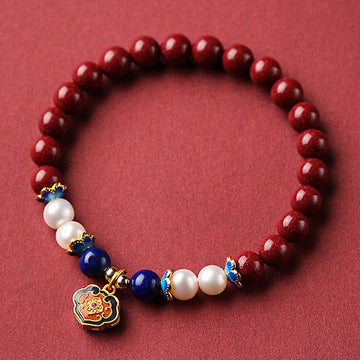 Cinnabar & Pearl Longevity Lock Bracelet – Blessing & Protection