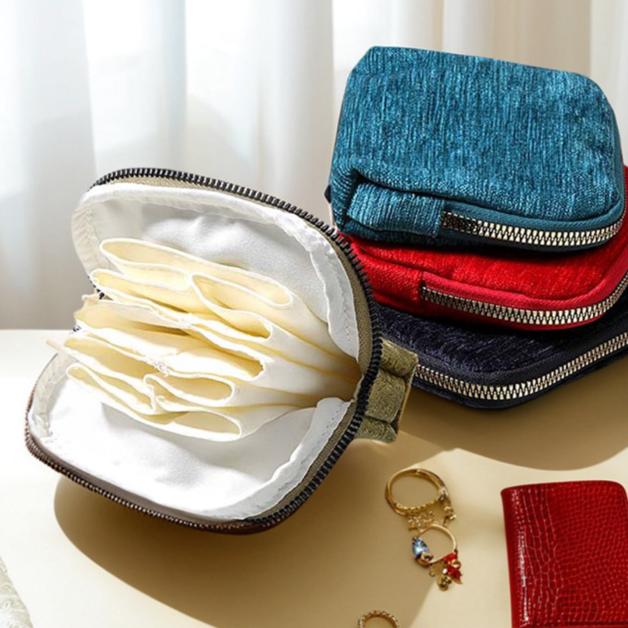 Velvet Travel Jewelry Organizer with Tassel Zip – Compact 5-Layer Storage (6 colors)