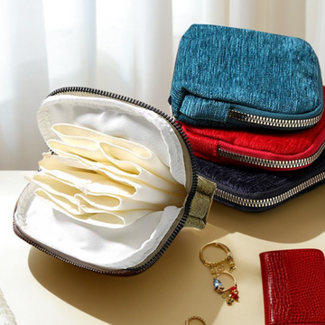 Velvet Travel Jewelry Organizer with Tassel Zip – Compact 5-Layer Storage (6 colors)