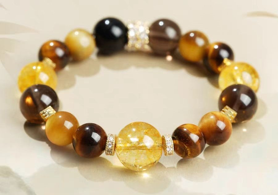 Citrine, Smoky Quartz & Tiger’s Eye Bracelet – Prosperity & Focus