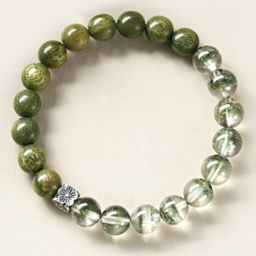 Verdant Spirit Bracelet – Green Sandalwood & Phantom Quartz Balance