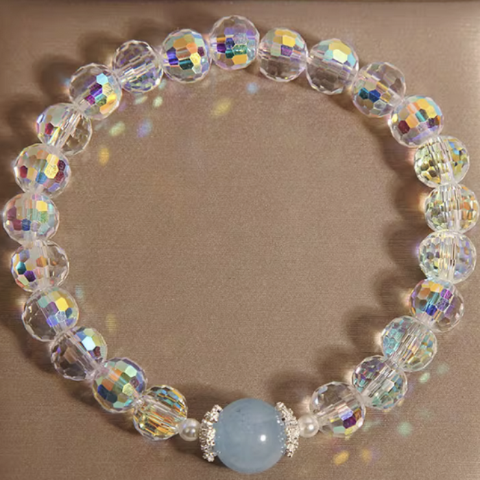 White Crystal Bracelet with Aquamarine Focal – Clarity & Serenity