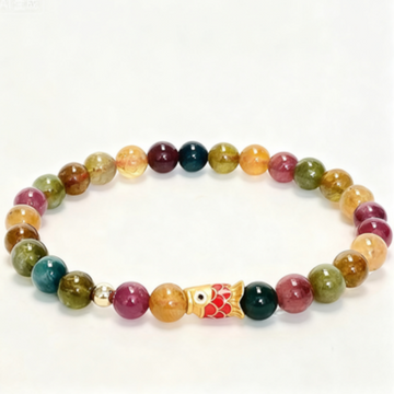 Multi-Color Tourmaline Bracelet with Enamel Fish Bead – Prosperity & Joy