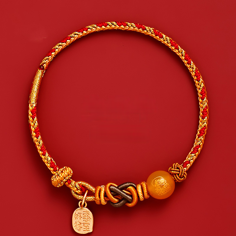 Five-Way Caishen Red String Bracelet – Zodiac Snake Edition (5 Bead Variants)