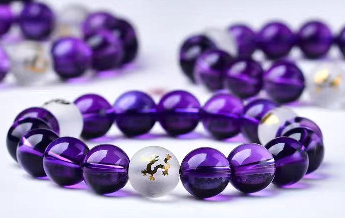 Amethyst Bracelet with Mantra Accents – Clarity & Protection
