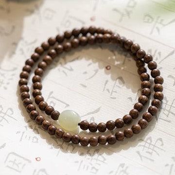Wooden Mala Bracelet with Jade Accent – Multi-Color Variants