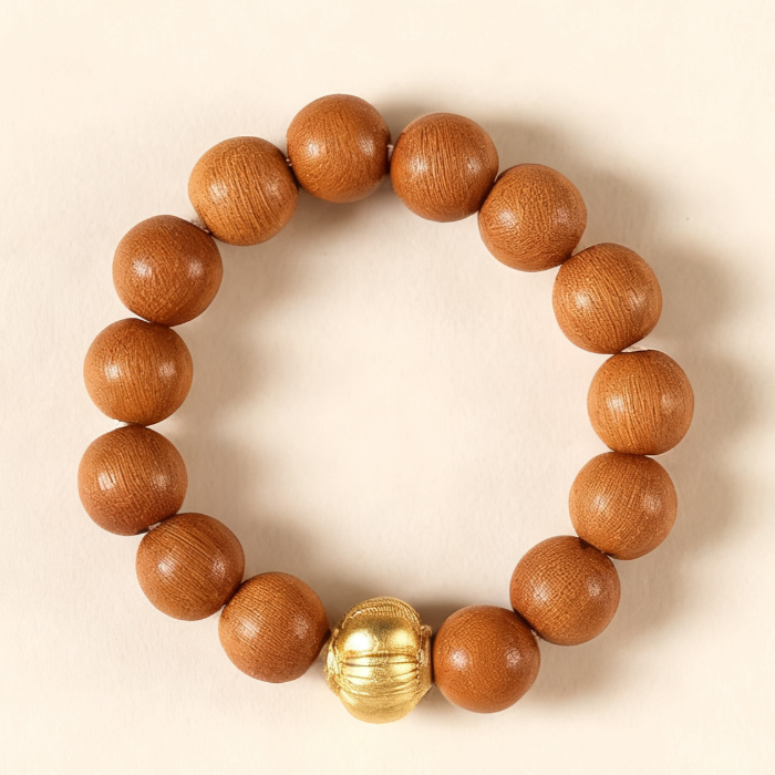 Olive Wood Bead Ring with Golden Accent – Women’s Natural Talisman