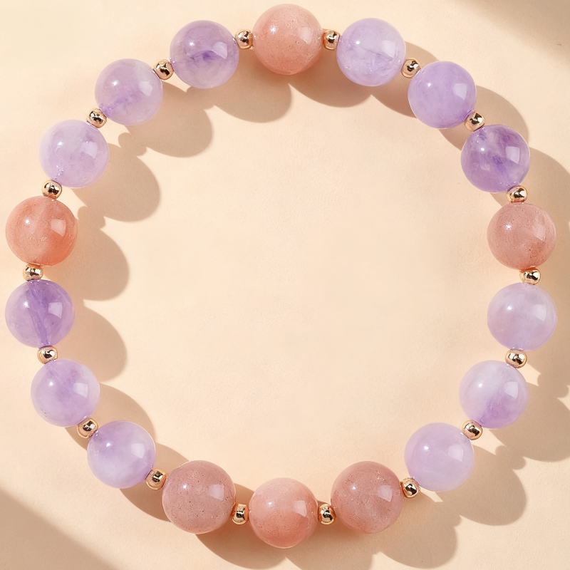 Lavender Amethyst & Peach Stone Bracelet – Women’s Love & Attraction Talisman