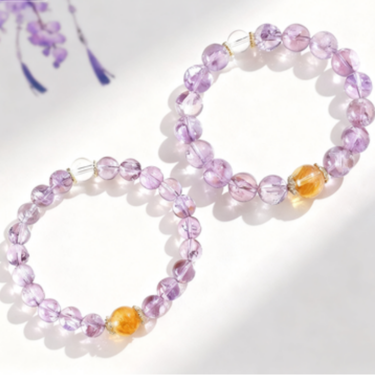 Amethyst & Citrine Harmony Bracelet with Clear Quartz Accent – Balance & Prosperity