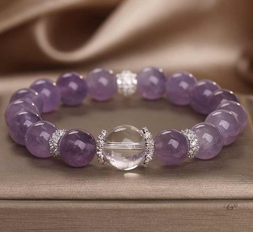 Lavender Serenity Bracelet with Amethyst & Clear Quartz for Clarity & Calm