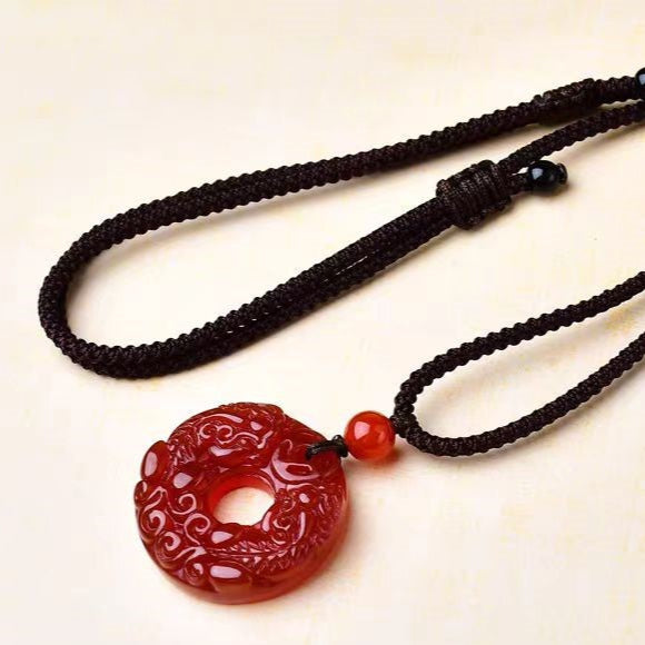 Red Agate Carved Donut Pendant – Protection & Vitality Amulet