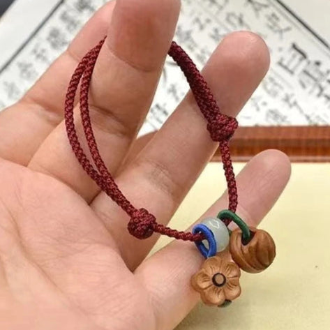 Peach Pit Charm Cord Bracelet – Handcrafted Mixed Textures