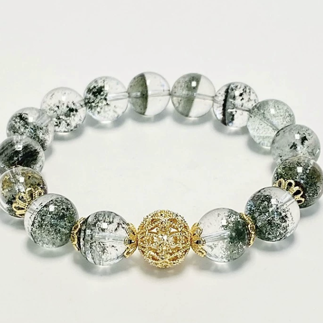 Phantom Garden Bracelet – Green Phantom Quartz & Gold Filigree Harmony