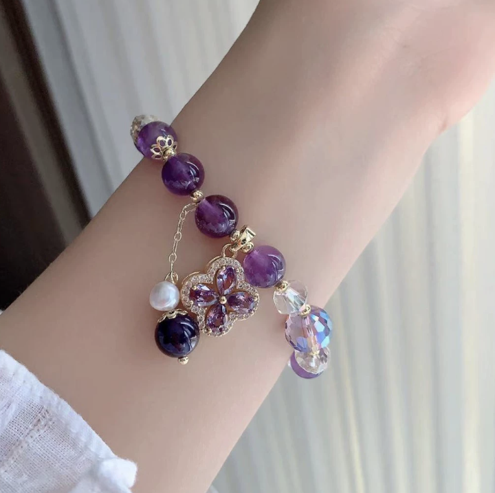 Violet Clover Bracelet – Amethyst Crystal of Fortune & Grace