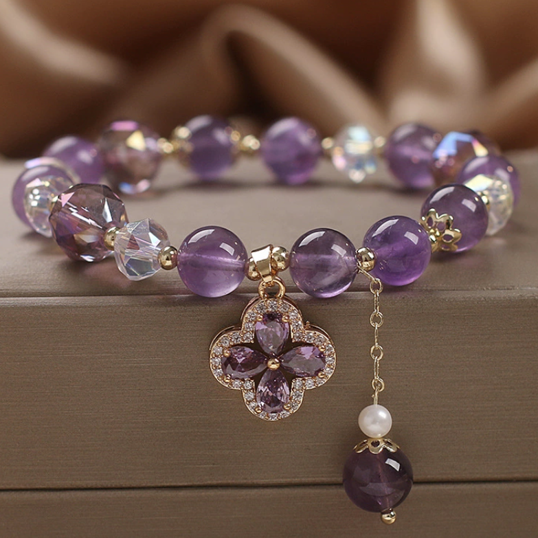 Violet Clover Bracelet – Amethyst Crystal of Fortune & Grace