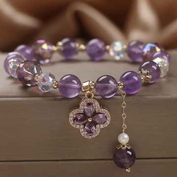 Violet Clover Bracelet – Amethyst Crystal of Fortune & Grace