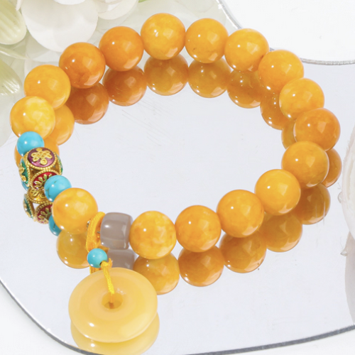 Amber & Turquoise Peace-Disk Bracelet