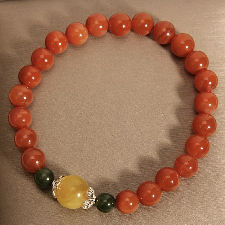 Radiant Harmony Bracelet – South Red Agate, Jade & Amber Luck Bead