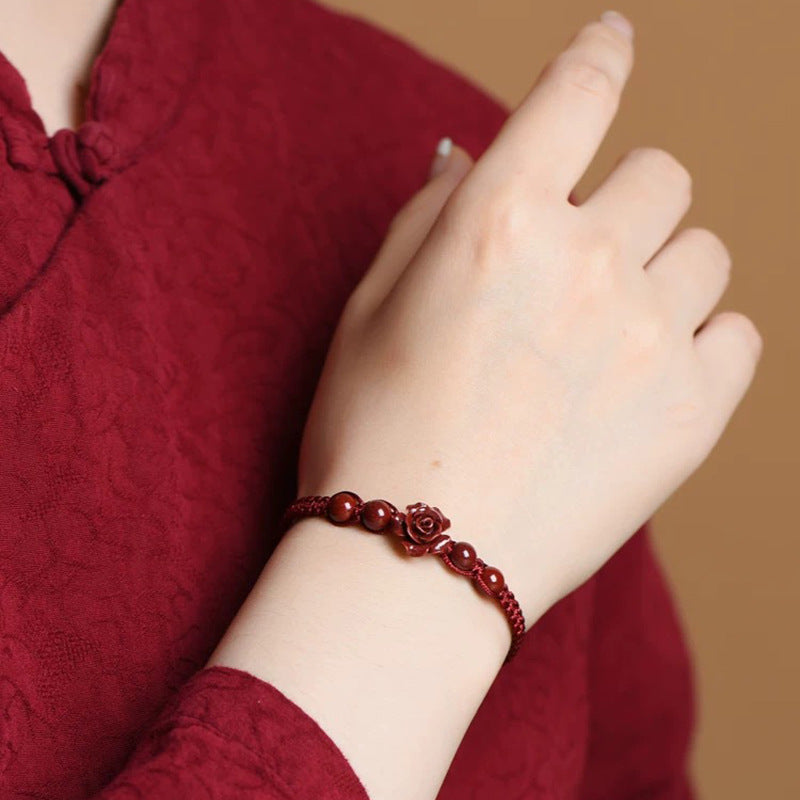 Purple Goldstone Rose Macramé Bracelet/Anklet – Wine Red