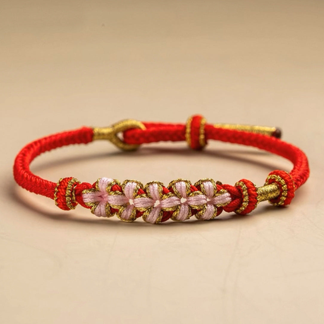 Peach Blossom Weave Bracelet – Hand-Braided, Bead-Through Design (4 Color)